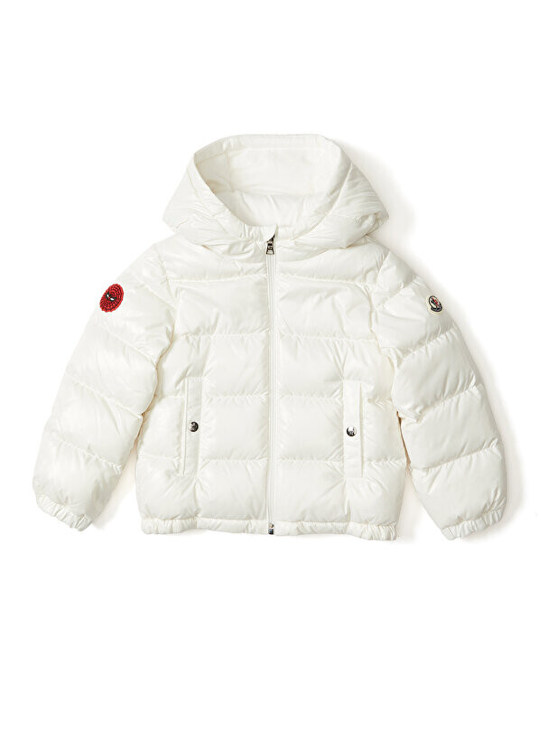 

Белое пальто с капюшоном для мальчика Moncler