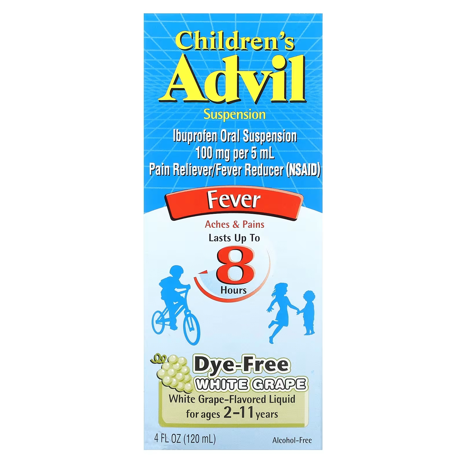 Обезболивающее средство Advil Fever для детей от 2 до 11 лет, белый виноград, 120 мл ибупрофен суспензия для приема внутрь 100мг 5мл 100мл