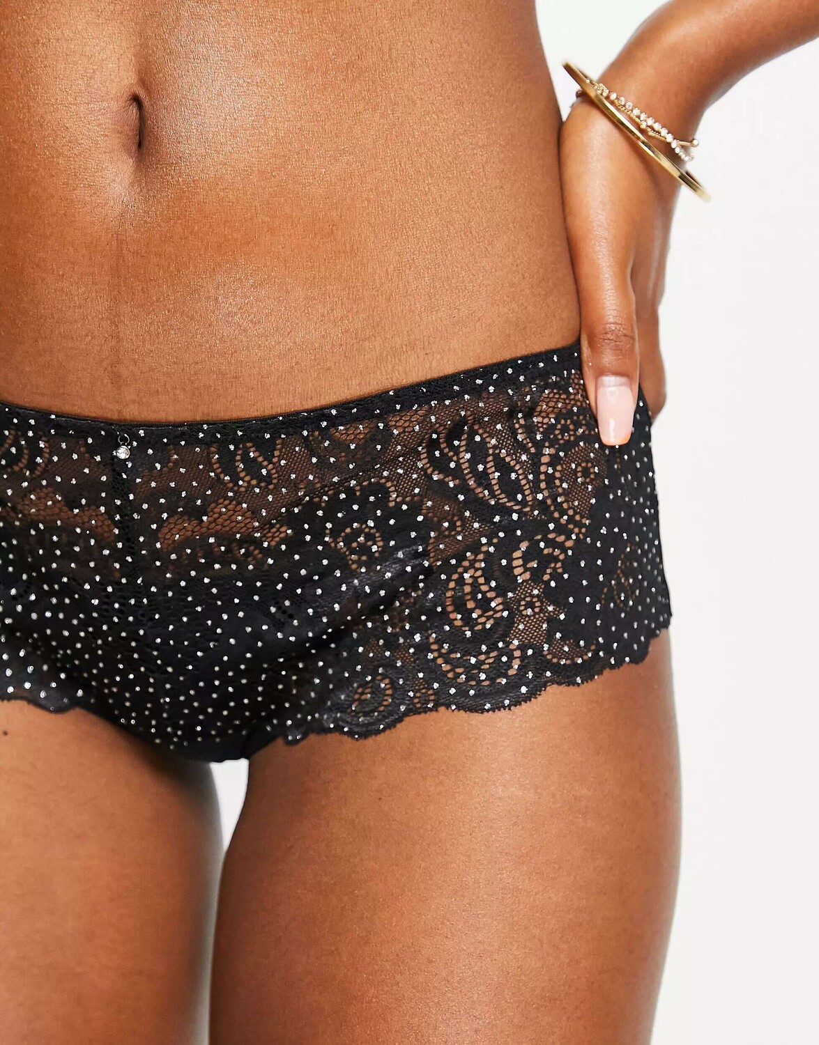 

Черные кружевные шорты с блестками Gossard
