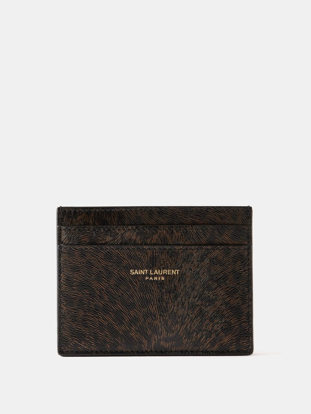 

Кожаный картхолдер с леопардовым принтом Saint Laurent, черный