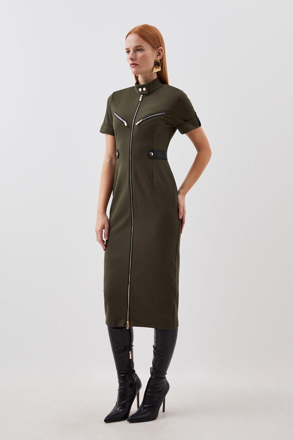 

Платье мидакси Ponte Hardwear Karen Millen, хаки