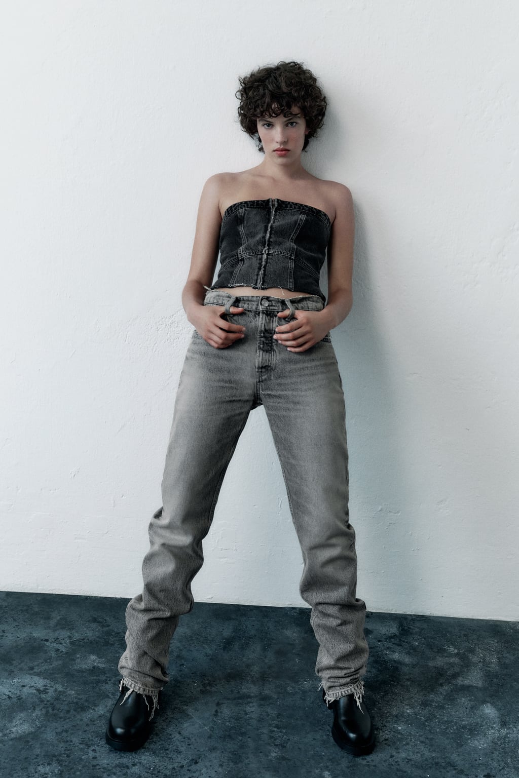 

Джинсовый топ без бретелек Trf ZARA, серый