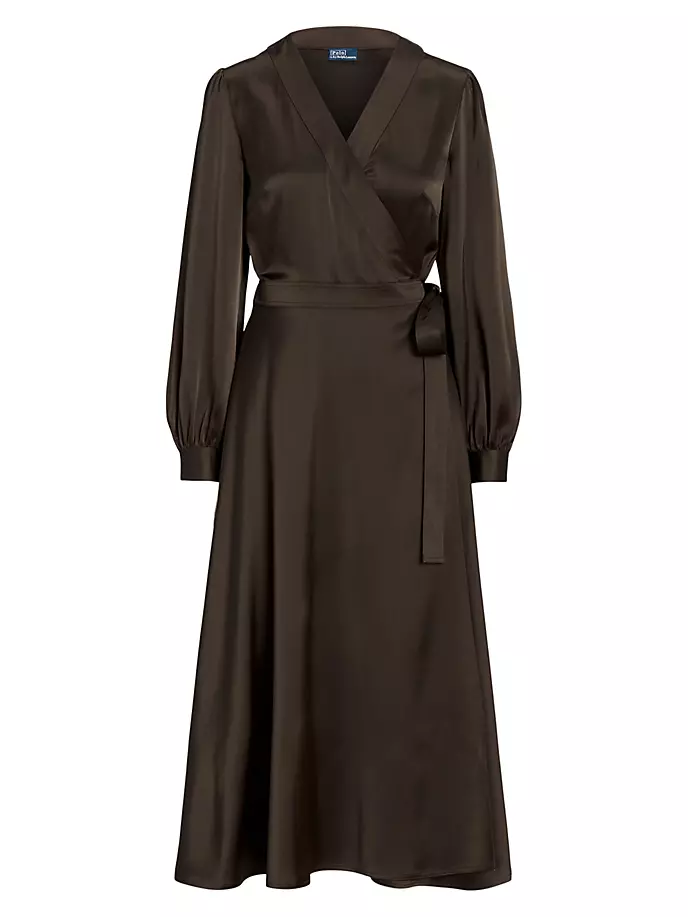 

Атласное платье миди с запахом Polo Ralph Lauren, цвет dark brown