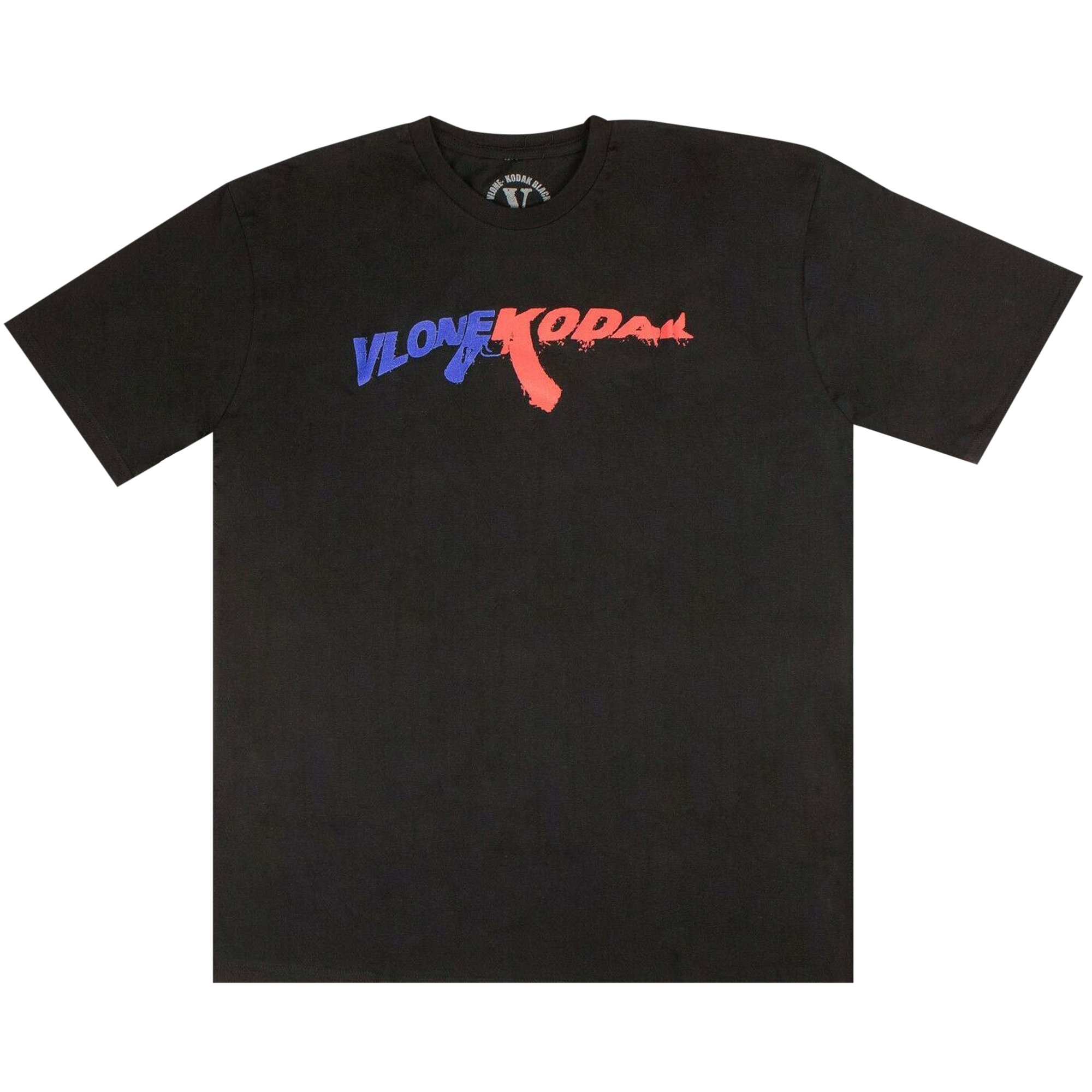 футболка с короткими рукавами vlone x juice wrld 999 синяя Черная футболка с короткими рукавами Vlone x Kodak Черная