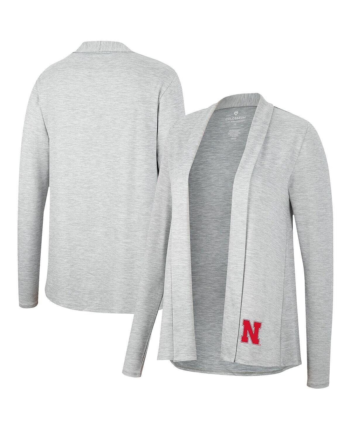 

Женский серый открытый кардиган Nebraska Huskers Charlton с меланжевым отливом Colosseum