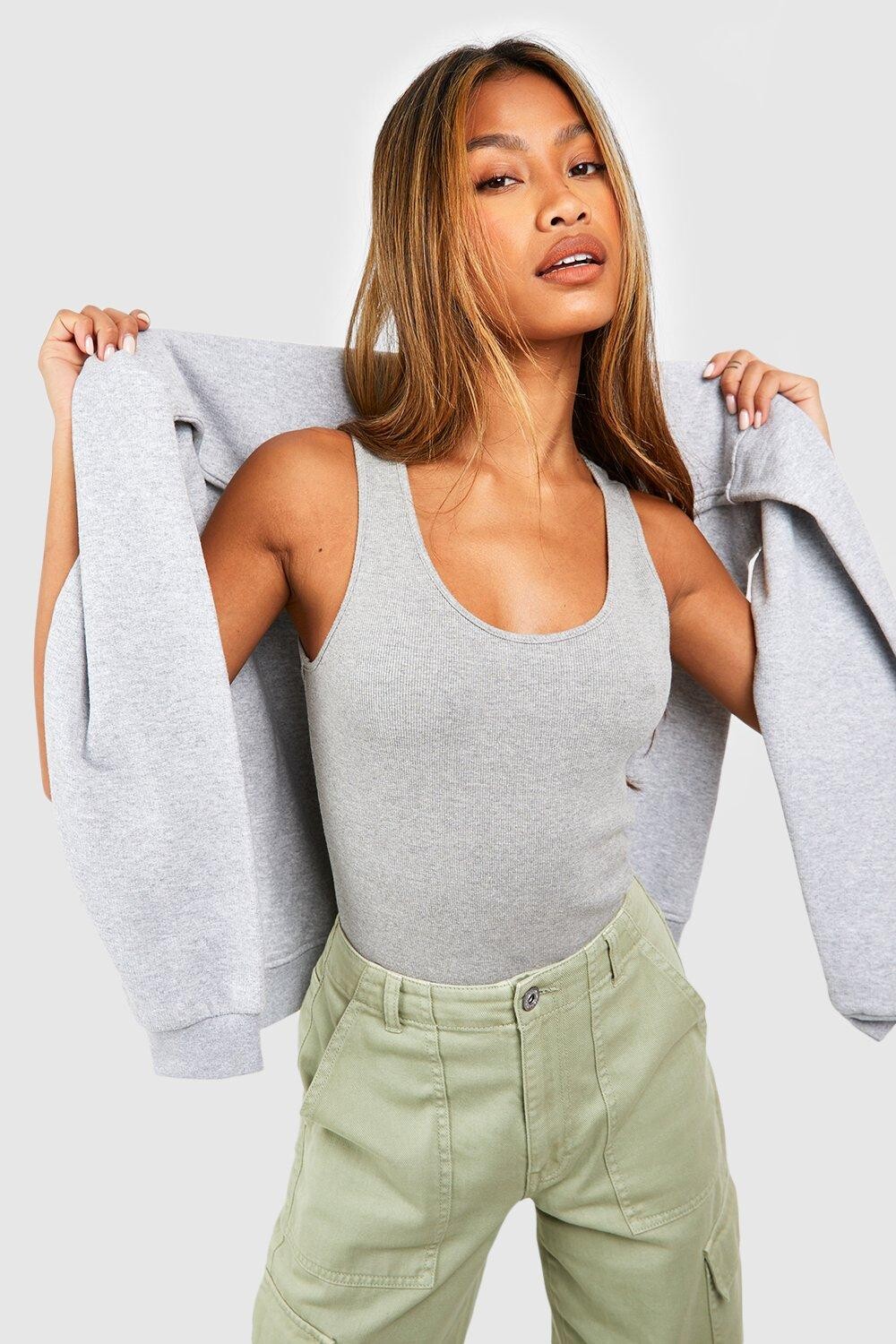 

Боди basic rib racer neck Boohoo, серый