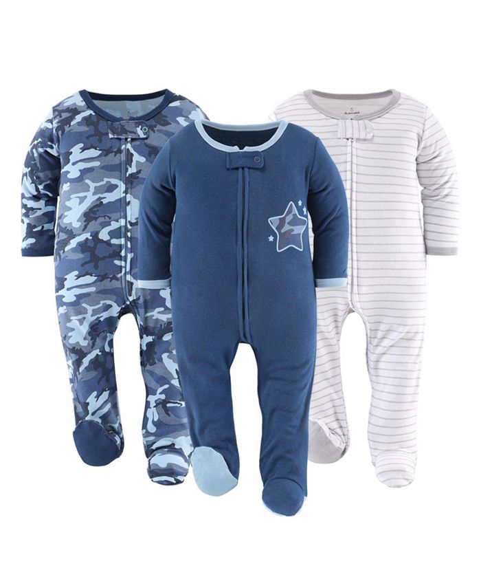 цена Детские пижамы для мальчиков синего цвета с камуфляжным принтом, 3 шт., The Peanutshell, синий