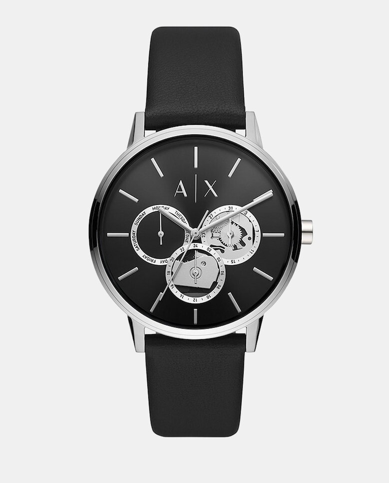 

Экологичные мужские часы AX2745 многофункциональные черные кожаные Armani Exchange, черный