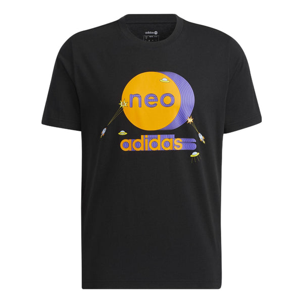 Футболка Men's adidas neo Colorblock Pattern Ribbed Round Neck Cotton Short Sleeve Black T-Shirt, мультиколор