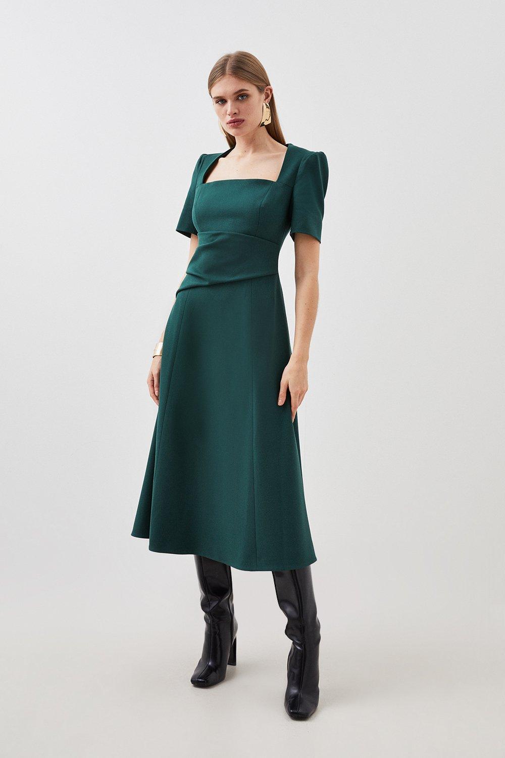 Индивидуальное платье с пышной юбкой и асимметричной деталью из структурированного крепа Karen Millen, зеленый многослойная юбка миди next