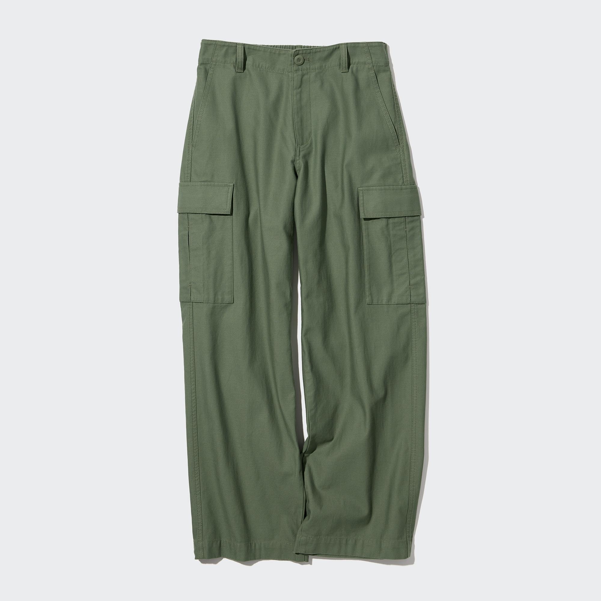 Широкие прямые брюки-карго UNIQLO, зеленый
