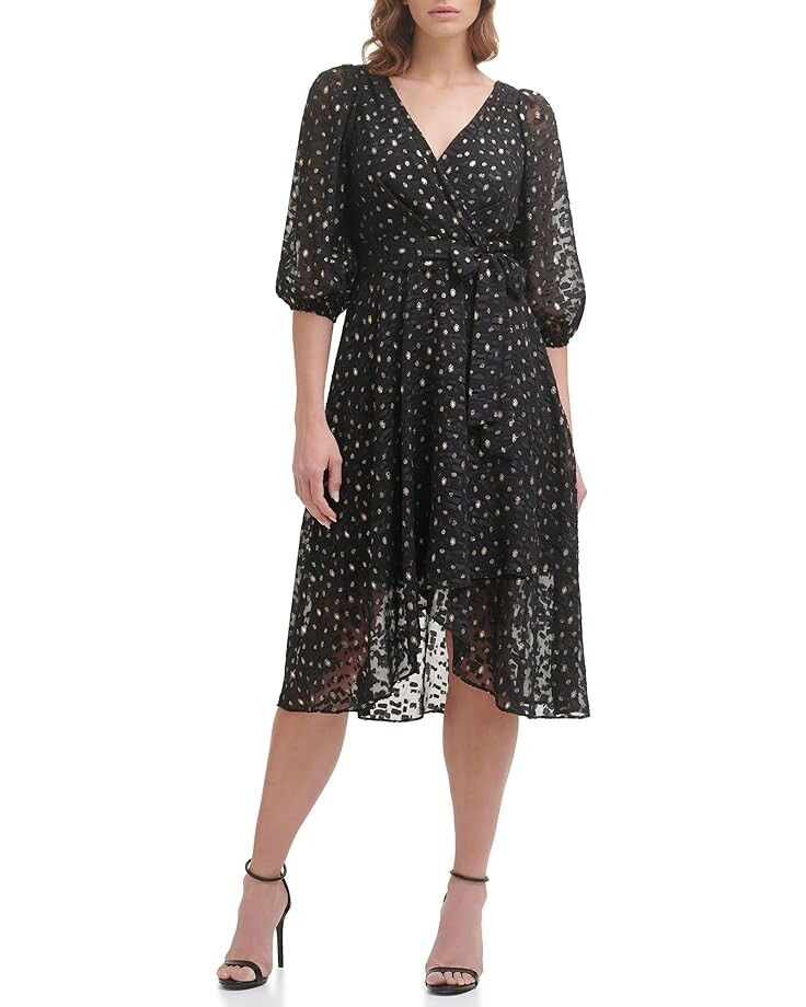 

Платье DKNY Balloon Sleeve V-Neck Wrap, черный