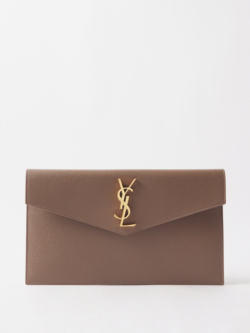 

Клатч uptown ysl из зерненой кожи с бляшкой Saint Laurent, бежевый