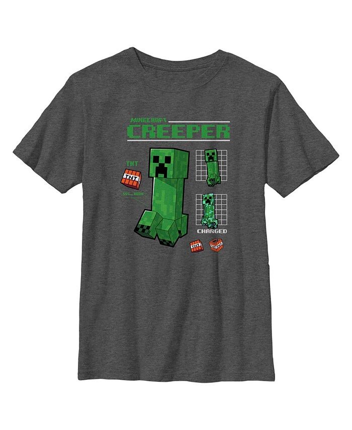 

Детская футболка Minecraft Creeper Graph Charged для мальчиков Microsoft, серый