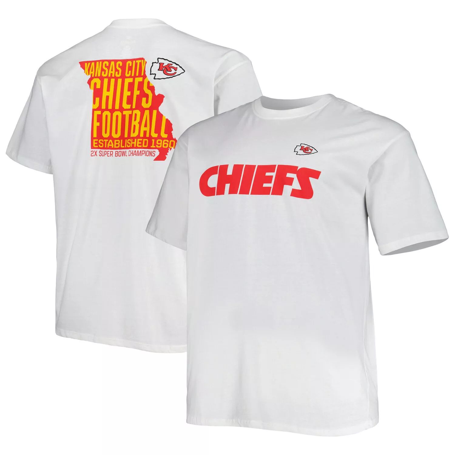 

Мужская белая футболка с логотипом Kansas City Chiefs Big & Tall Hometown Collection Hot Shot Fanatics, Белый