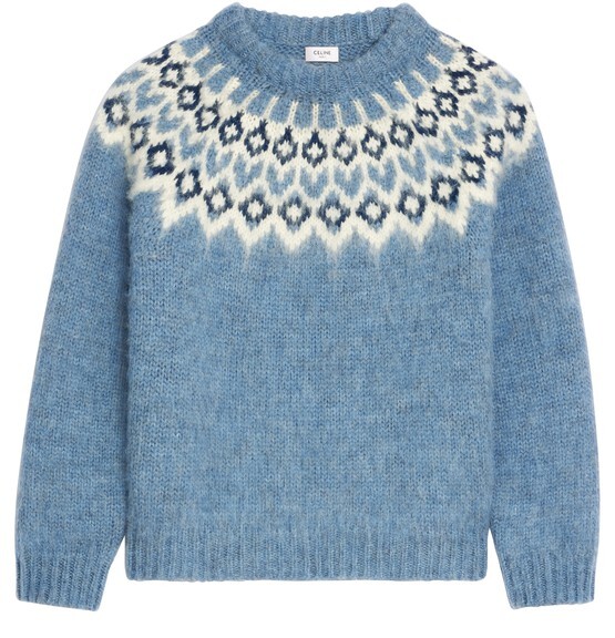 

Свитер с круглым вырезом из ворсованной шерсти Fair Isle Celine, синий