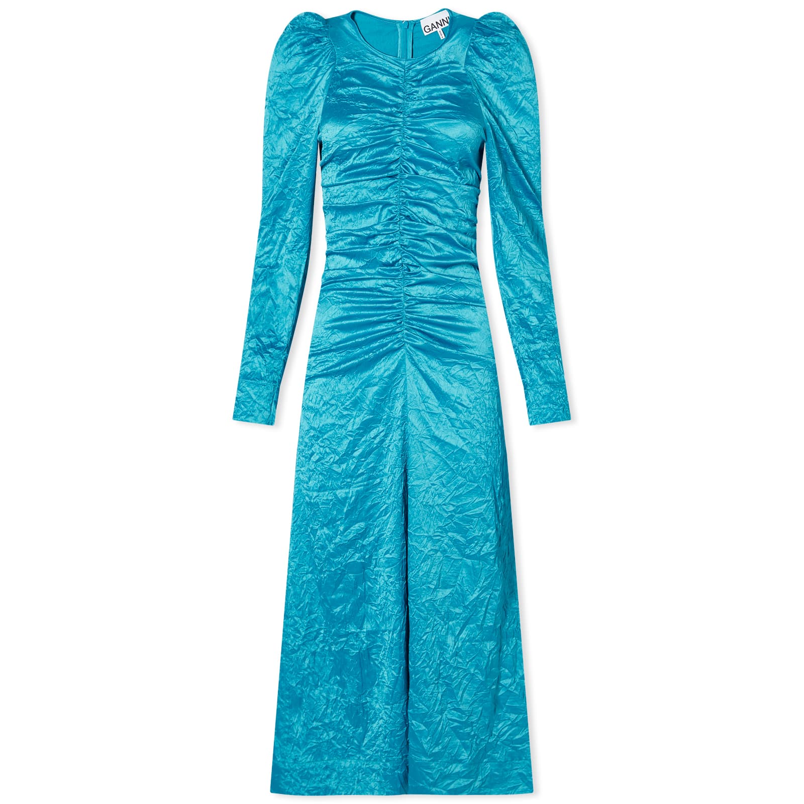 Платье Ganni Satin O-Neck Midi, цвет Algiers Blue