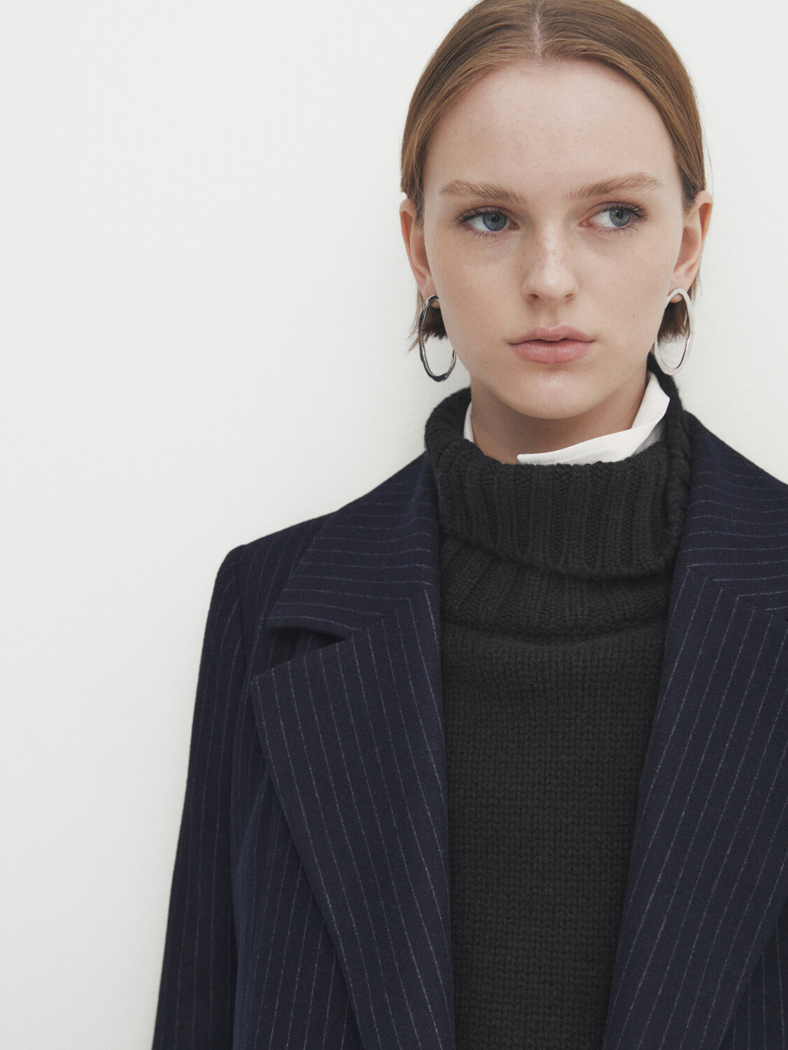 

Длинное пальто в тонную полоску Massimo Dutti, темно-синий