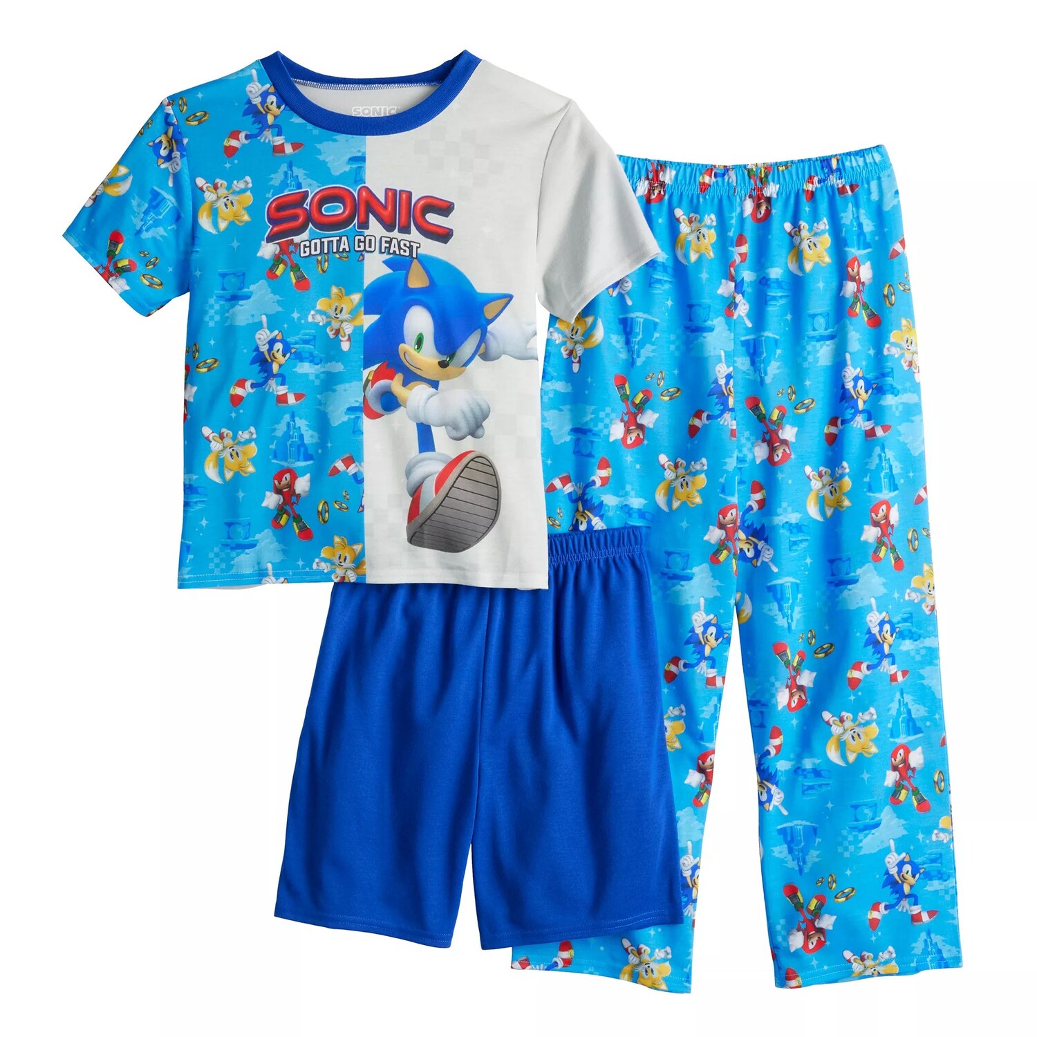 

Пижамный комплект из трех предметов Sonic The Hedgehog для мальчиков 4–10 лет Licensed Character