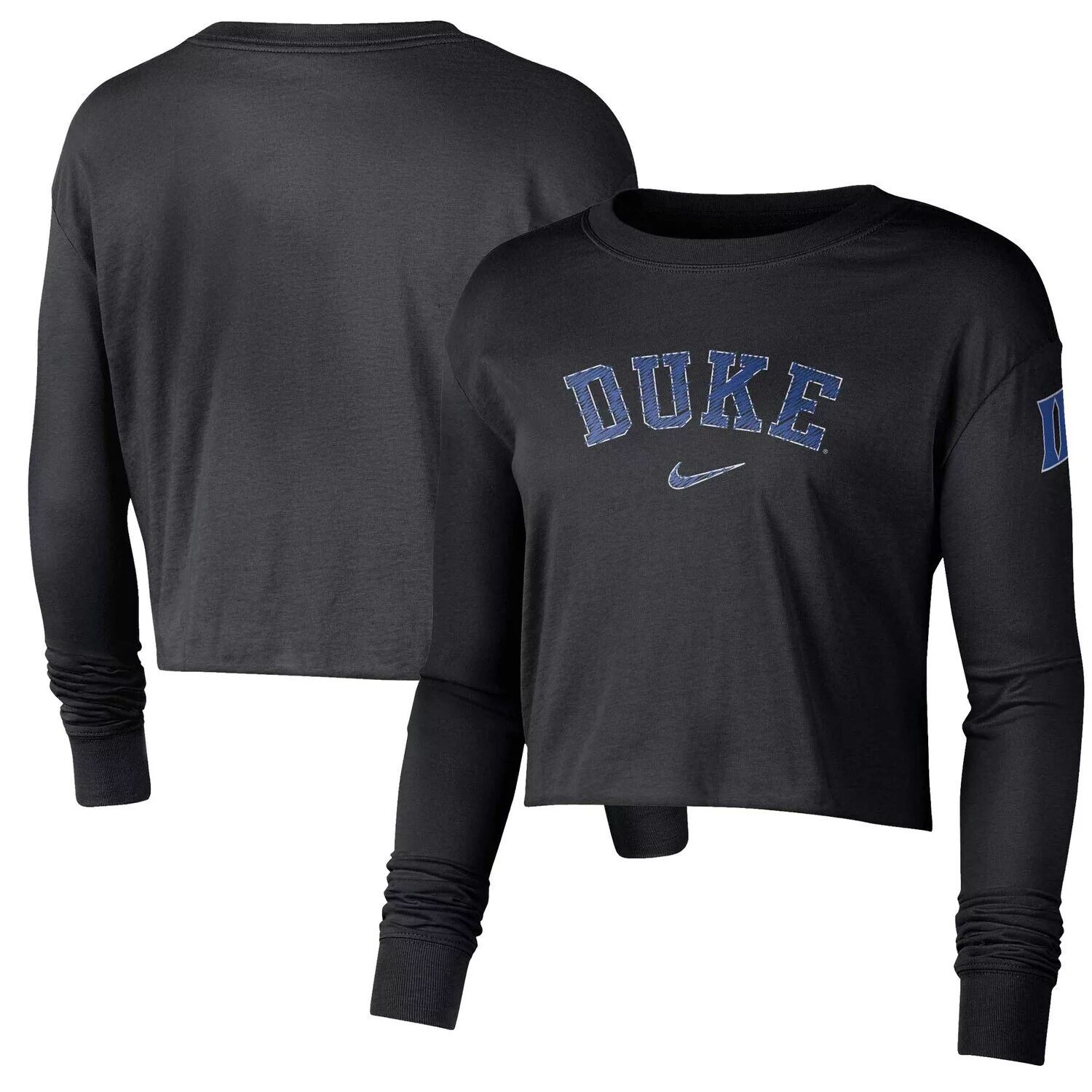 

Женская укороченная футболка с длинным рукавом и логотипом Nike Duke Blue Devils 2-Hit Black Nike
