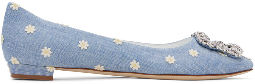

Синие балетки Hangisi Flat Manolo Blahnik, цвет Yemb/Whit