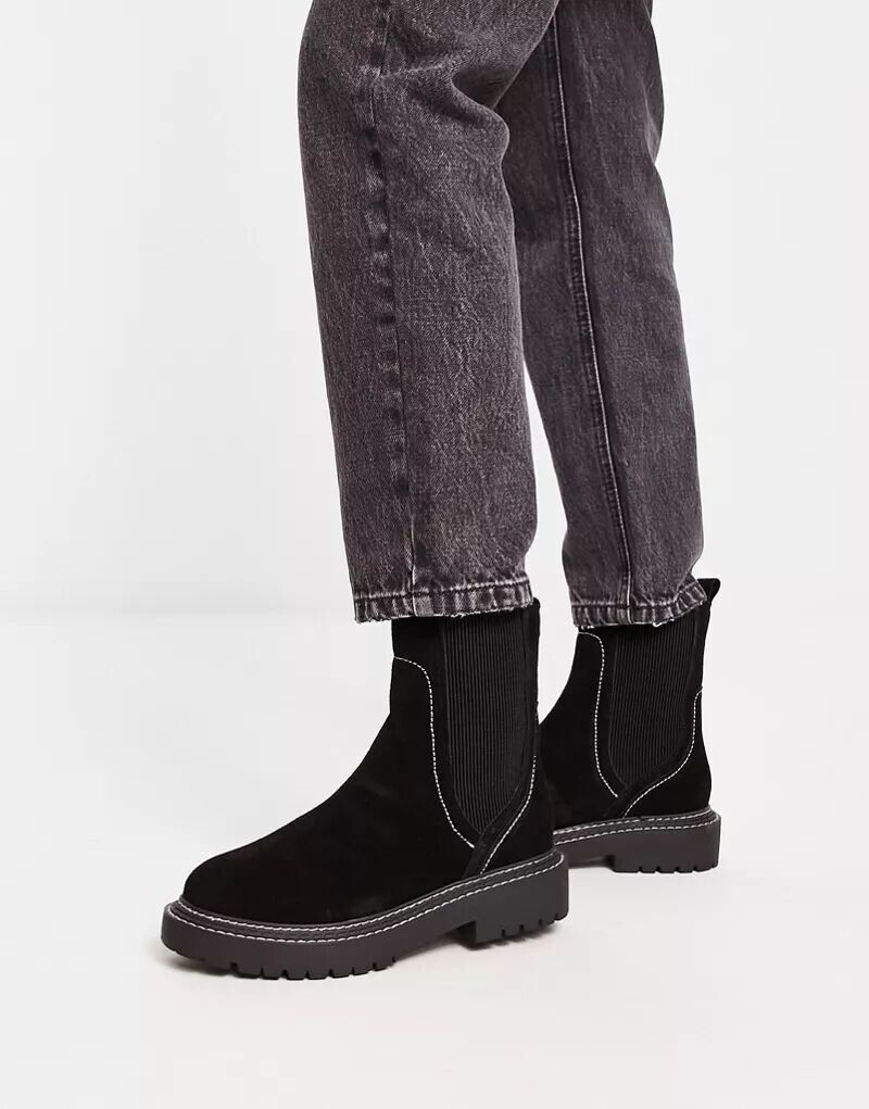 

Черные замшевые ботильоны River Island с контрастной строчкой