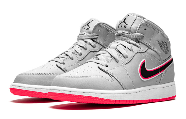 

Jordan 1 Mid Wolf Grey Racer Розовый Черный (GS)