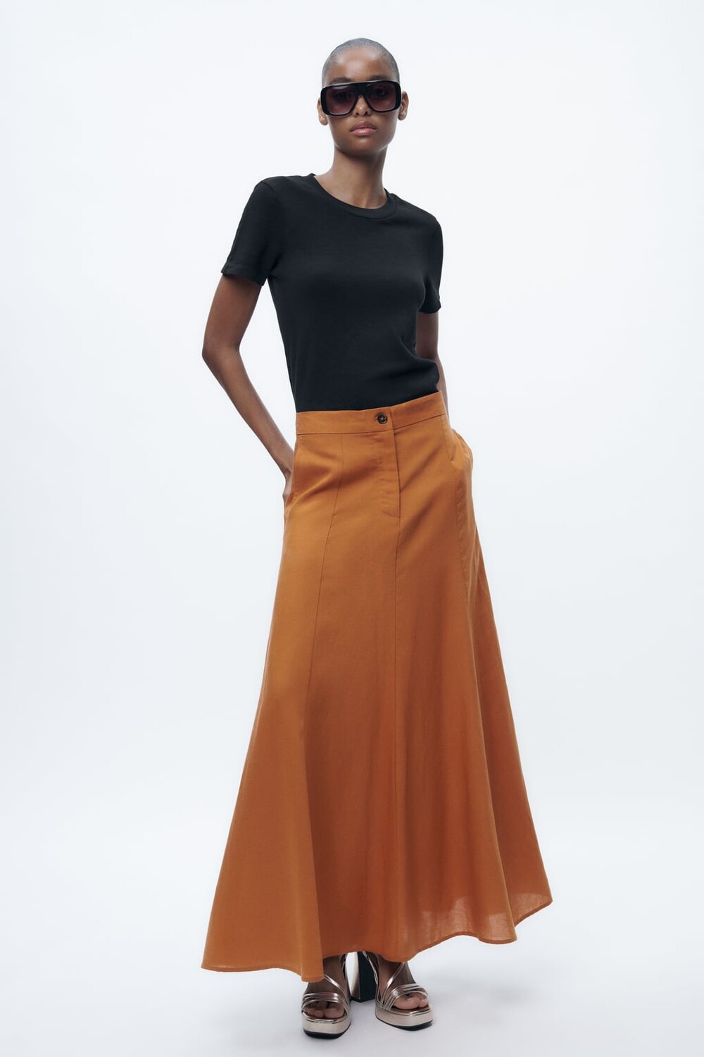 

Длинная юбка из смешанной льна ZARA, оранжевый