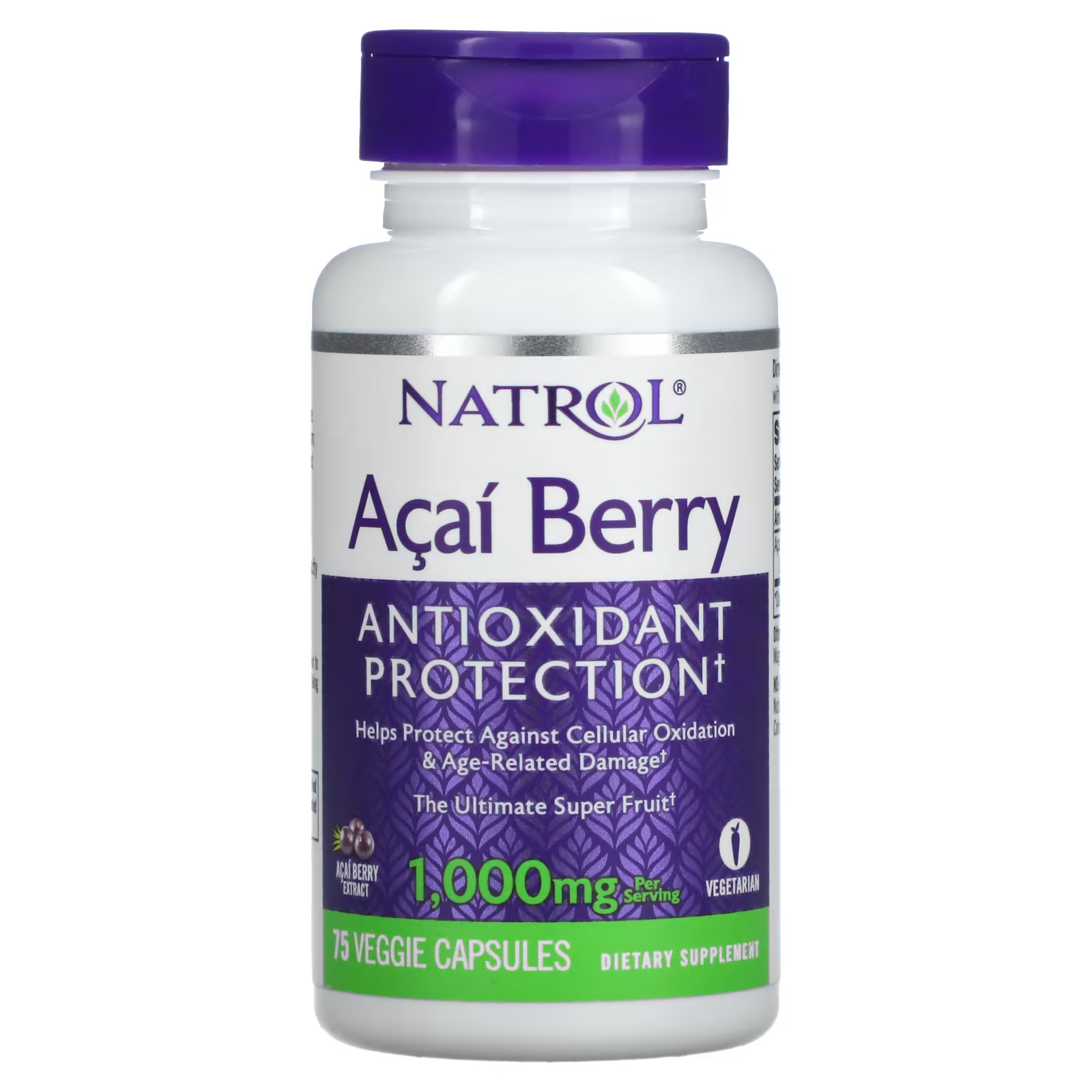 Natrol Acai Berry 1000 мг, 75 растительных капсул (500 мг на капсулу)
