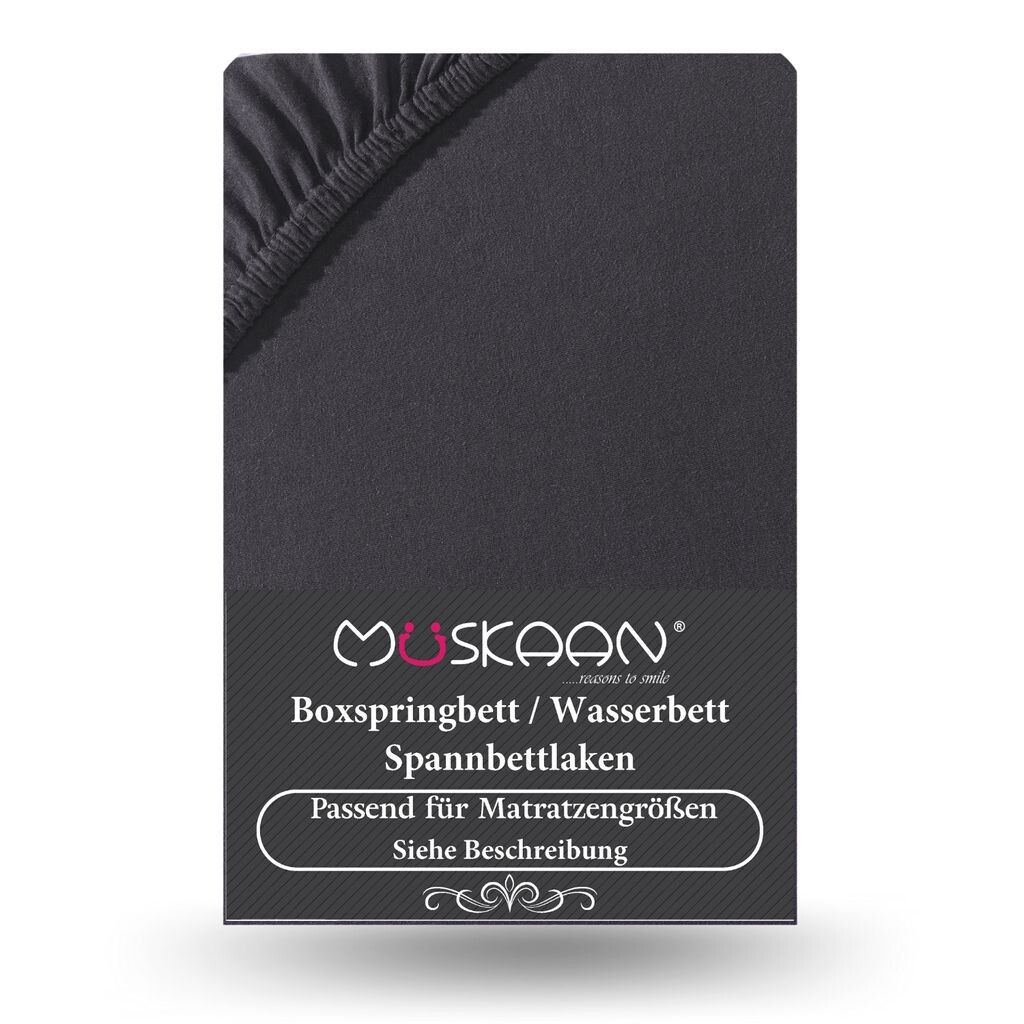 

Простыня из трикотажа премиум-класса 140x200 см - 160x220 см + кровать с пружинным матрасом 40 см с эластаном черного цвета Müskaan