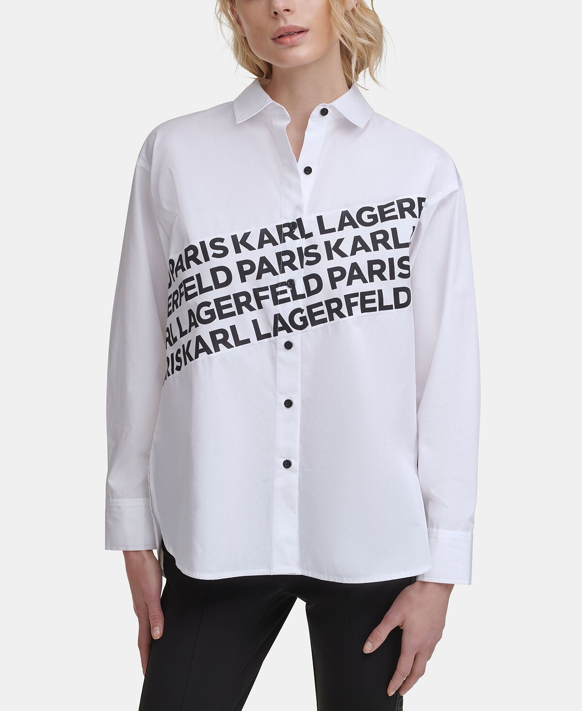

Женская рубашка с угловым логотипом KARL LAGERFELD PARIS, белый