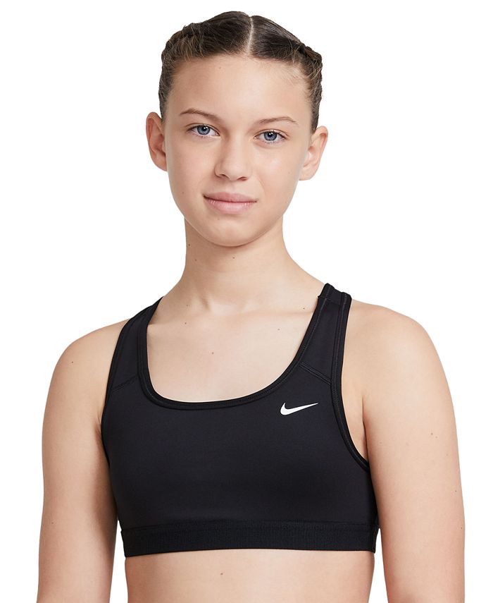 цена Спортивный бюстгальтер с логотипом Swoosh для девочек Nike, черный