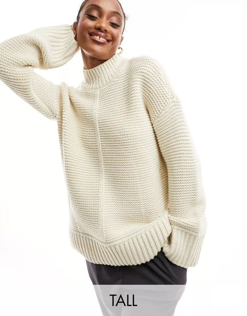 Vero Moda – высококачественный длинный свитер оверсайз кремового цвета с декоративным швом