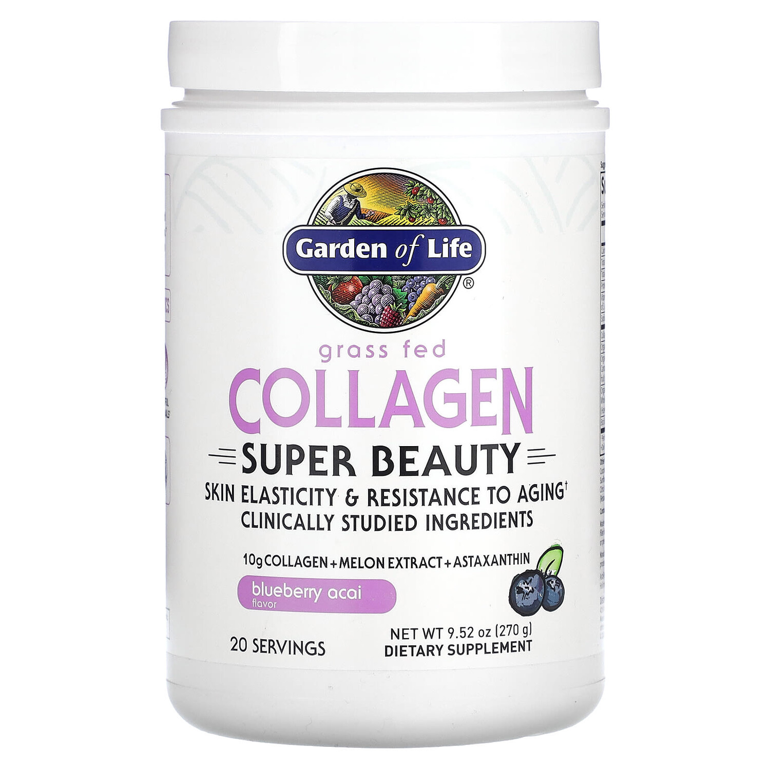 

Super Beauty, экологически чистый коллаген, черника и асаи, 270 г (9,52 унции), Garden of Life