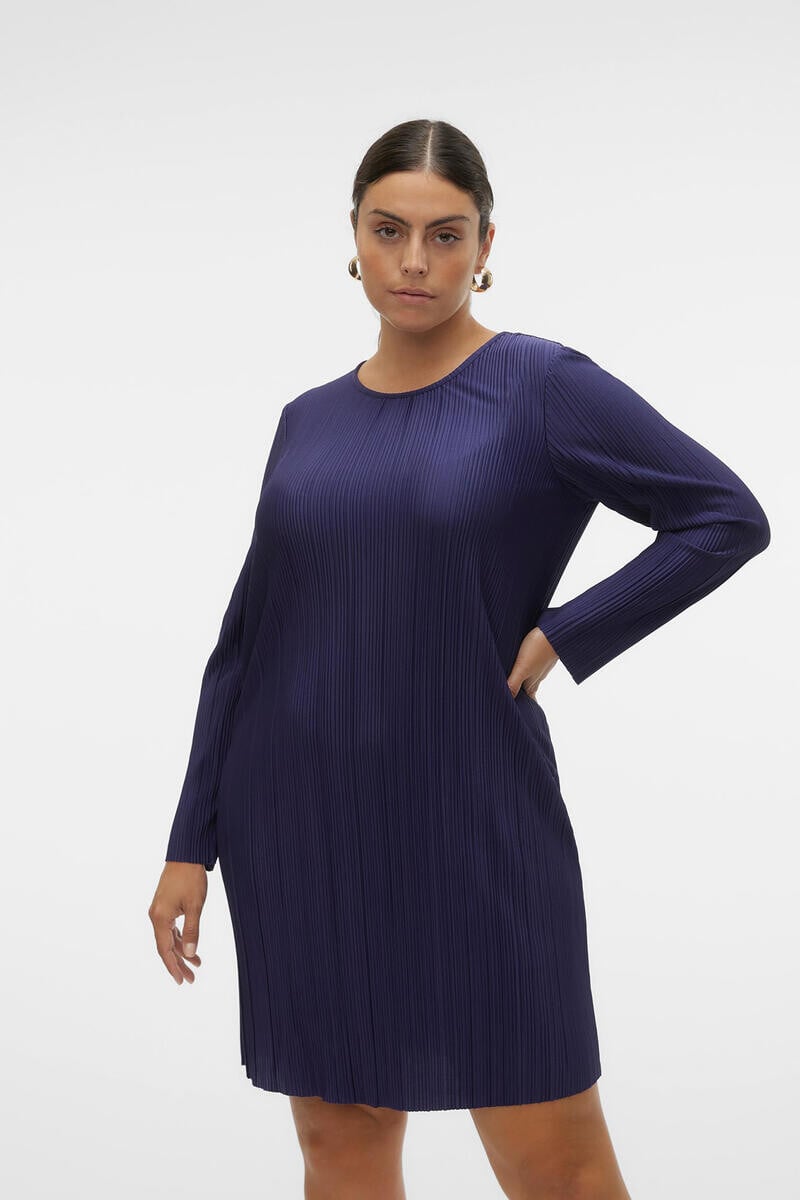 

Короткое плиссированное платье больших размеров Vero Moda Curve, синий