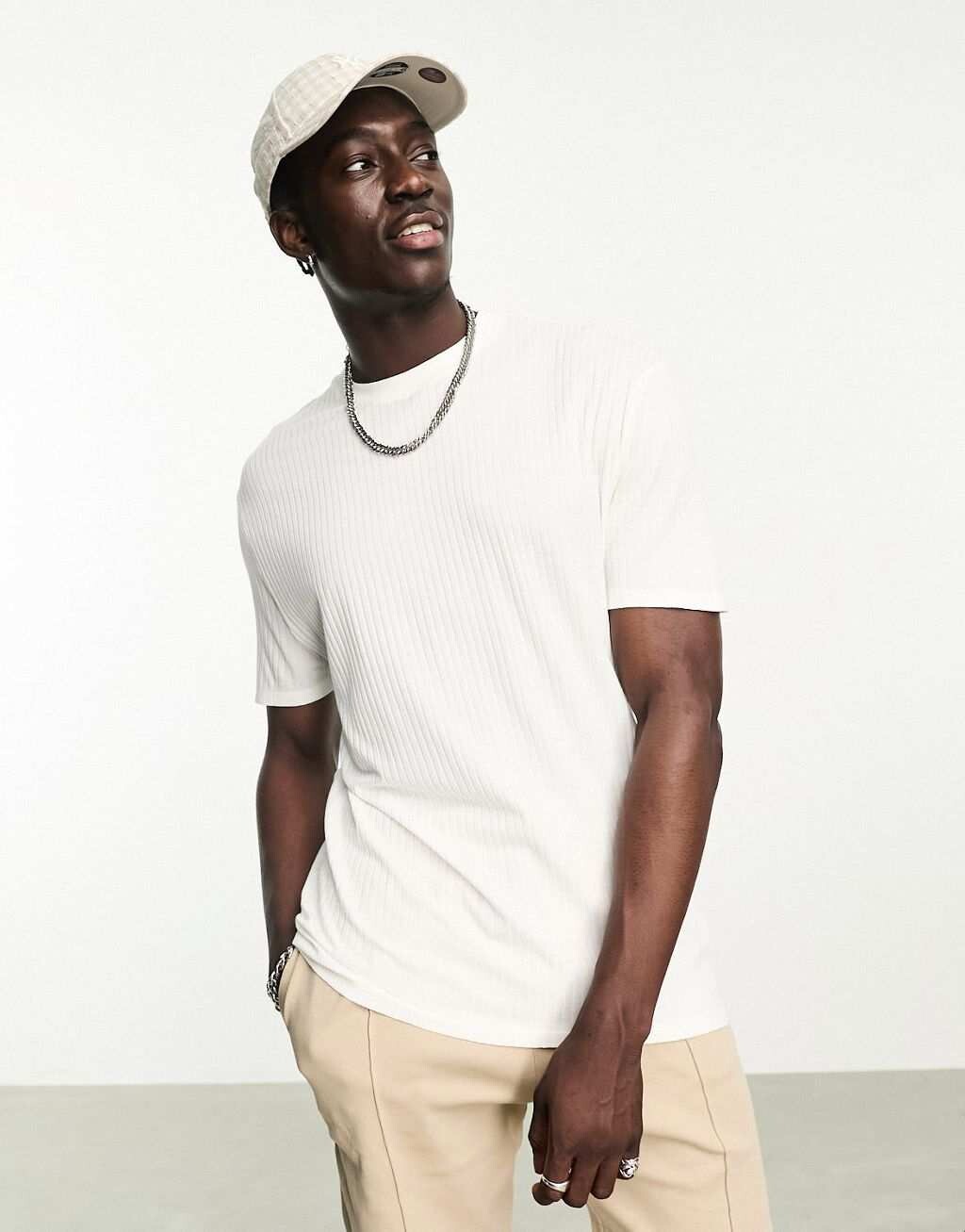 

Белая свободная футболка в рубчик ASOS DESIGN, Белый