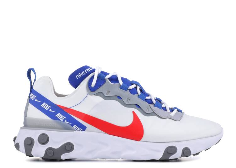 Nike react element 55 white sales royal red