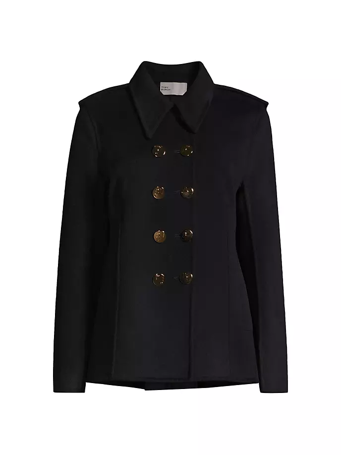 

Шерстяной двубортный бушлат Tory Burch, черный