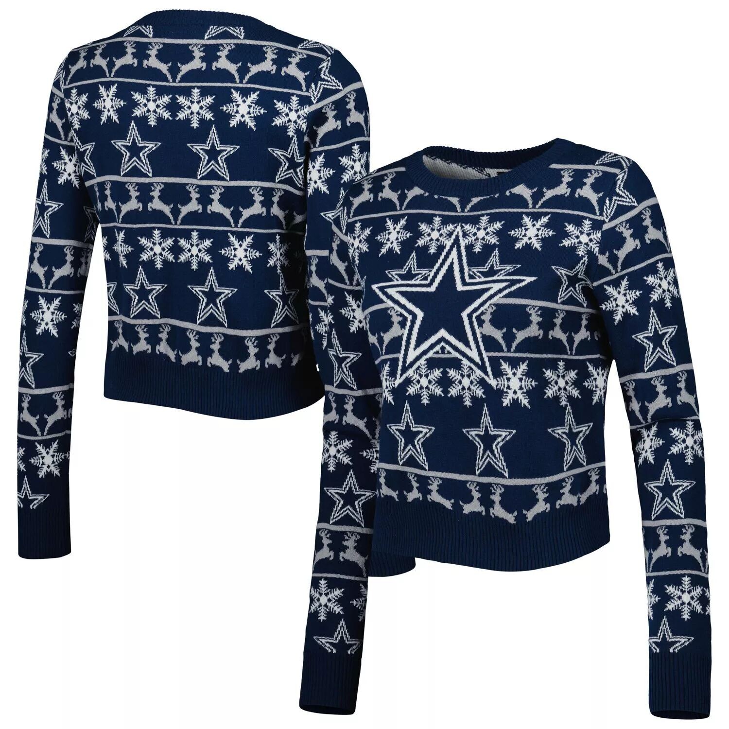 

Женский укороченный свитер темно-синего цвета FOCO Dallas Cowboys Ugly Holiday