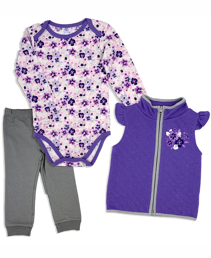 Боди, брюки и жилет с цветочным принтом для маленьких девочек, комплект из 3 предметов Baby Mode, мультиколор