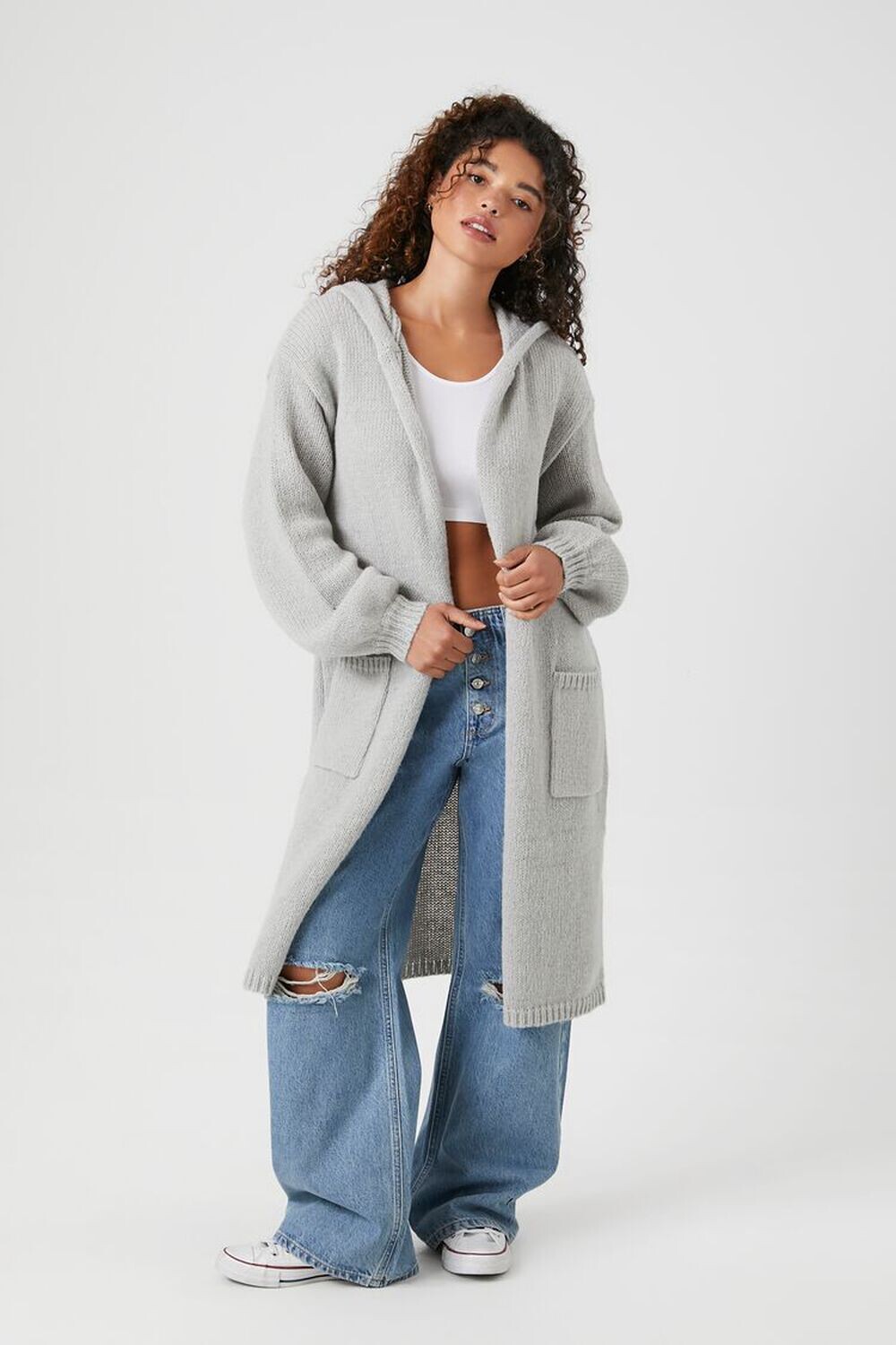 

Удлиненный кардиган с капюшоном Forever 21, серый