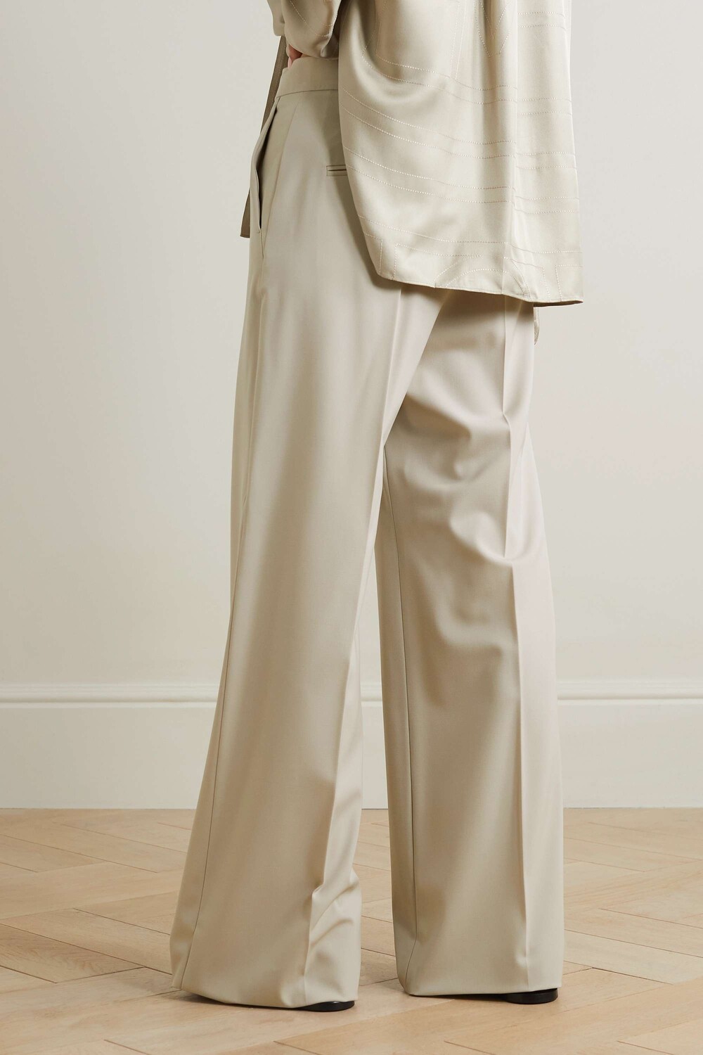 

MAX MARA Широкие брюки из смесовой шерсти со складками, песочный, Бежевый