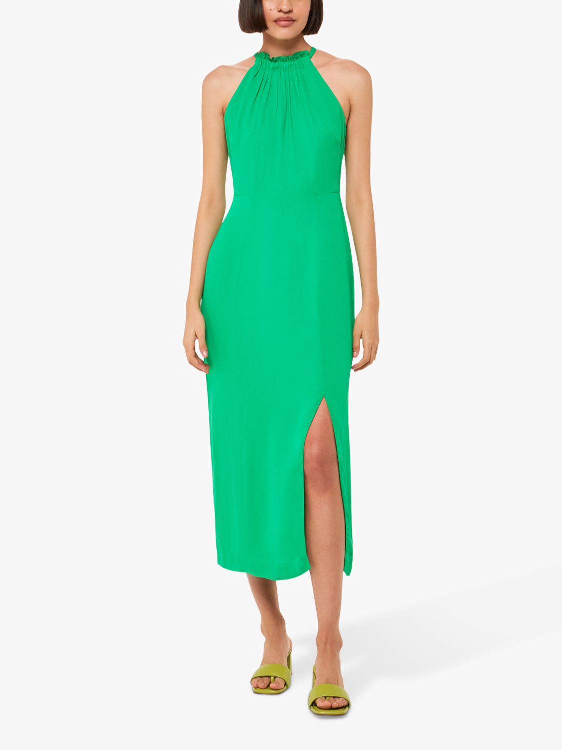 Однотонное платье миди с воротником-халтером Whistles Eliza, зеленое