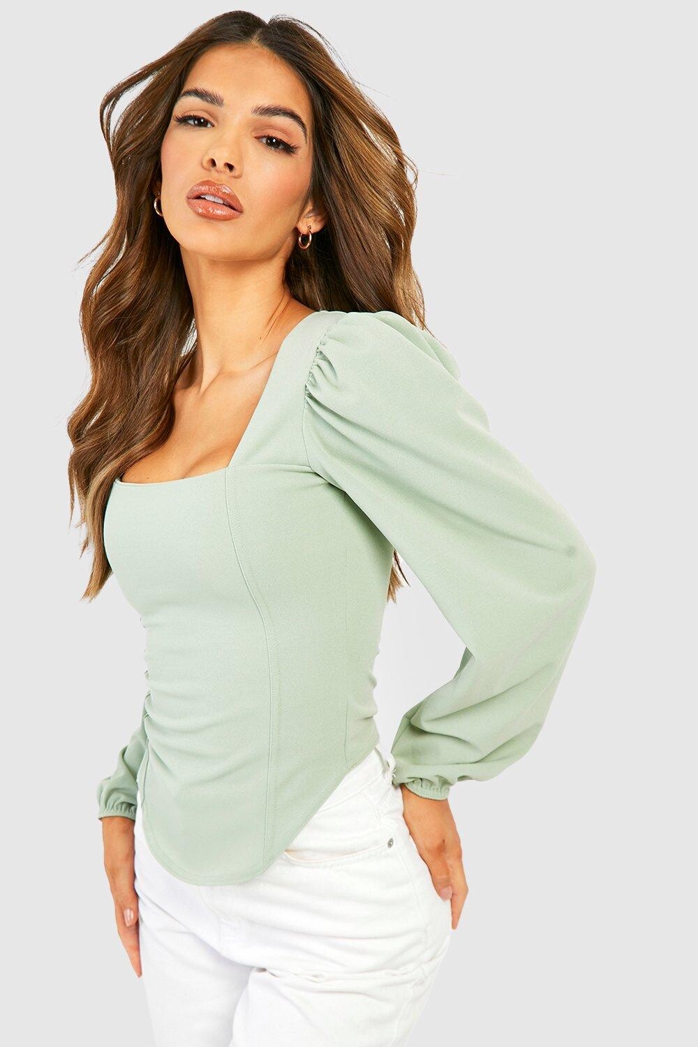 

Корсетовый топ с длинным рукавом Boohoo, шалфей