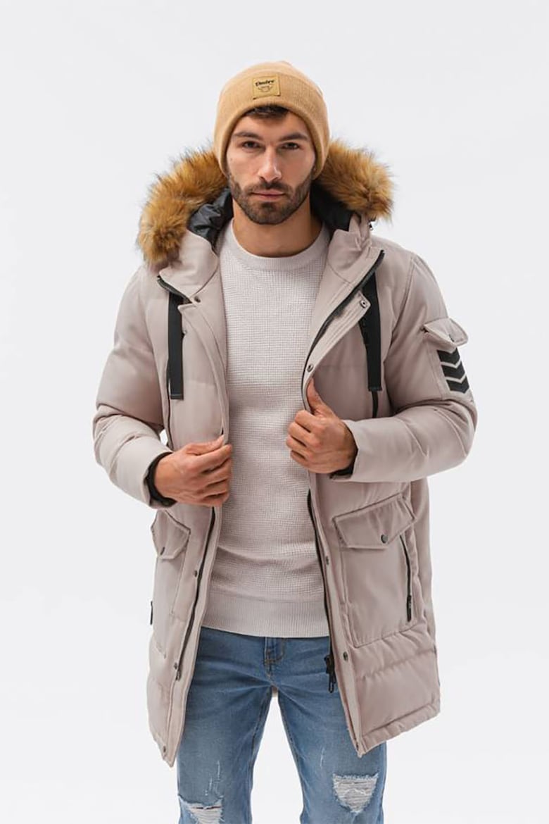 цена Зимняя куртка с капюшоном и съемным эко-пухом Ombre, бежевый