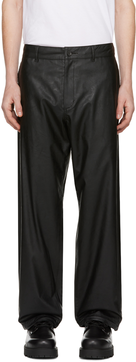 Черные широкие брюки из искусственной кожи N.Hoolywood черные широкие брюки из искусственной кожи bershka