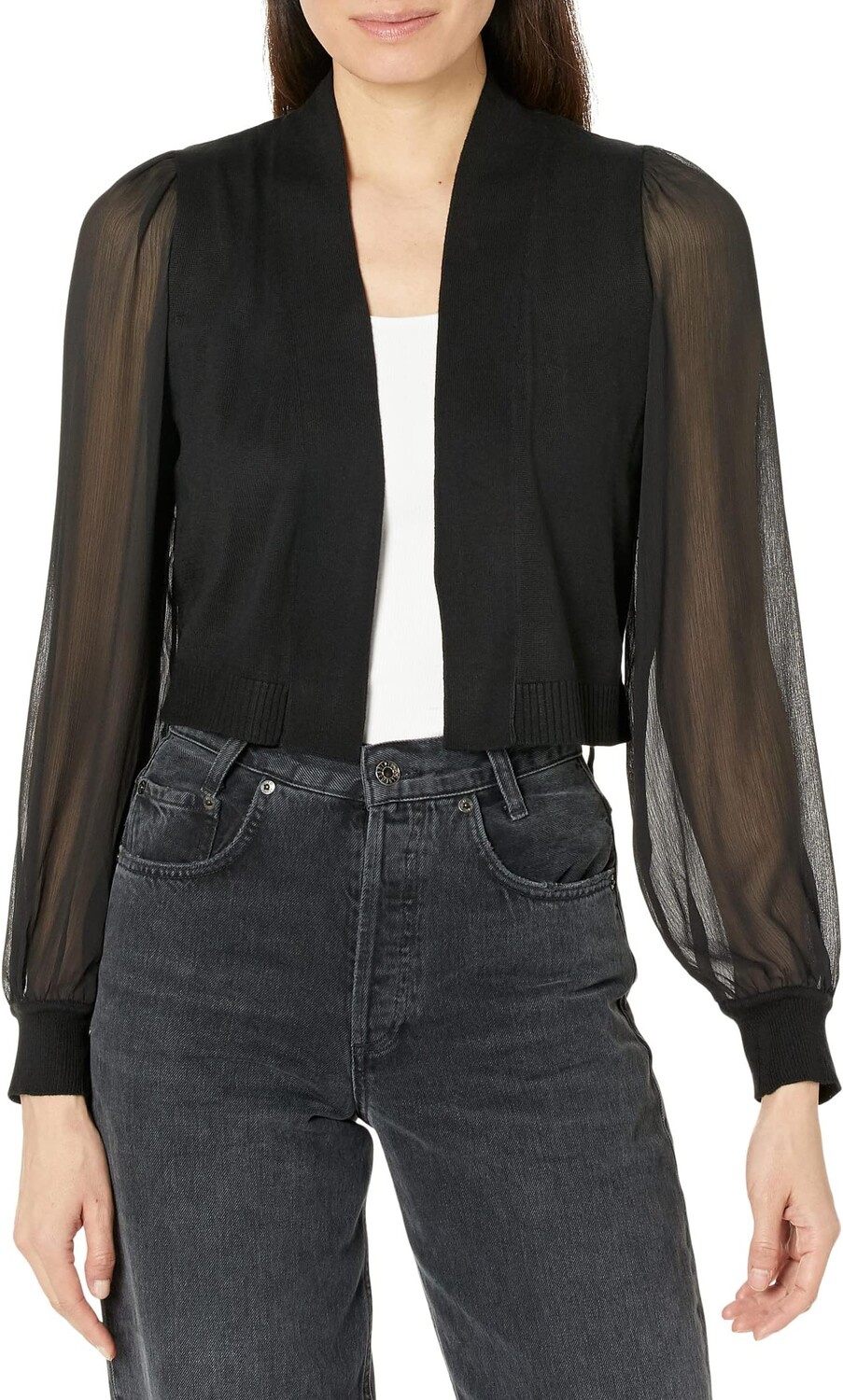 

Свитер Shrug with Chiffon Sheer Sleeves Calvin Klein, черный
