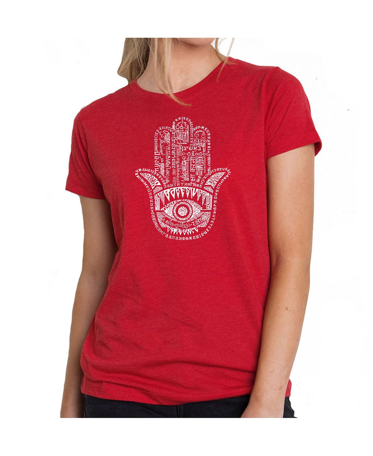 Женская футболка премиум-класса с рисунком Word Art — Хамса LA Pop Art, красный