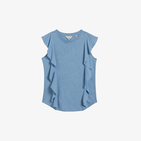 

Футболка Katley из хлопка и льна с рюшами Ted Baker, синий