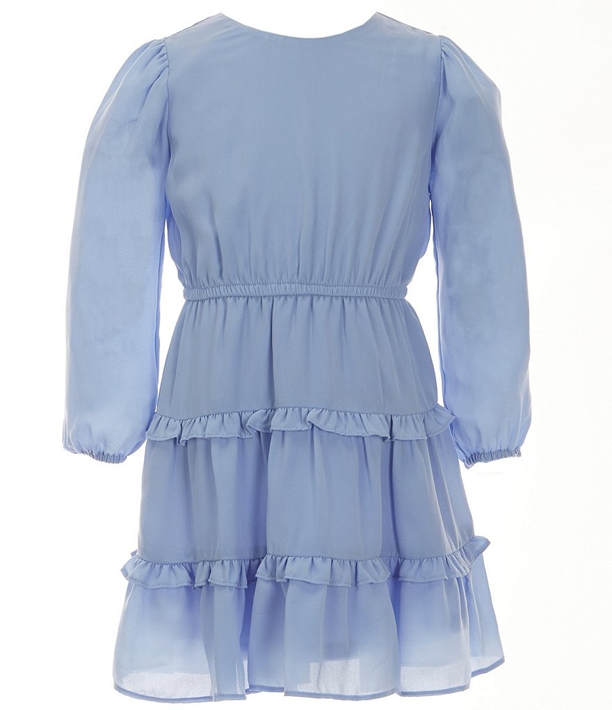 Платье GB Little Girls 2T-6X с длинными рукавами и рюшами, синий